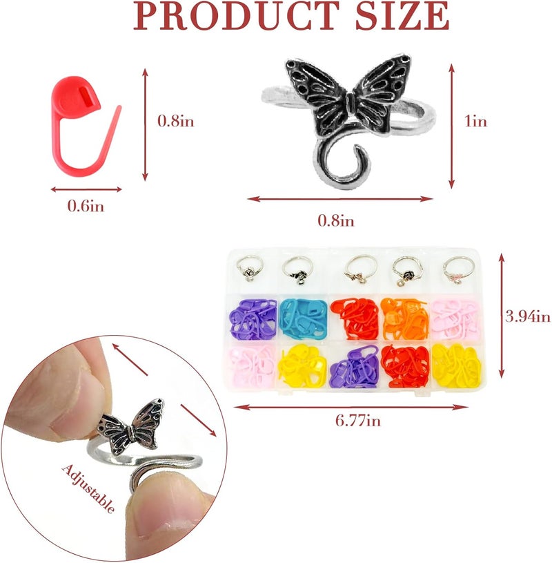 LBU 5Pcs Crochet Ring + 100Pcs Stitch Markers Adjustable Crochet Tension Rings for Finger Handmade Yarn Guide Crocheting Rings Knitting Accessories with Box Crochet Gifts for Women Mom Crocheters - Image 3